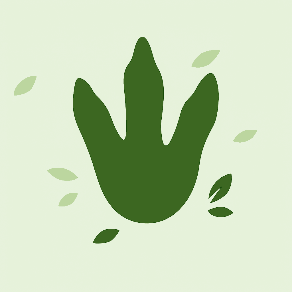 Dinosaur footprint with green leaves